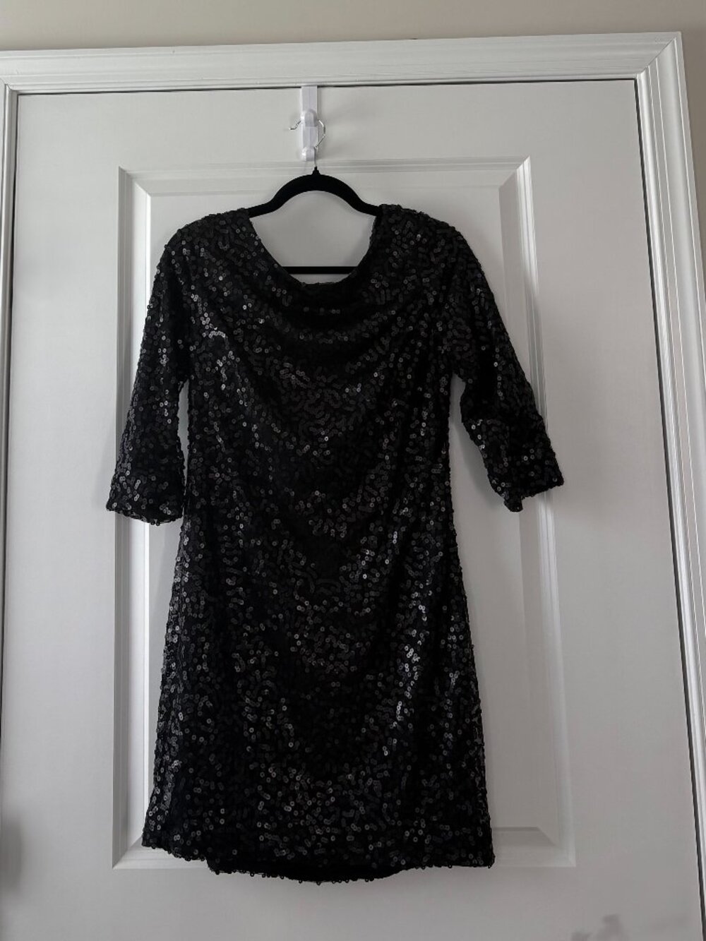 Jessica Howard Evenings Black Sequin Drape Back Cocktail Dress Size 8